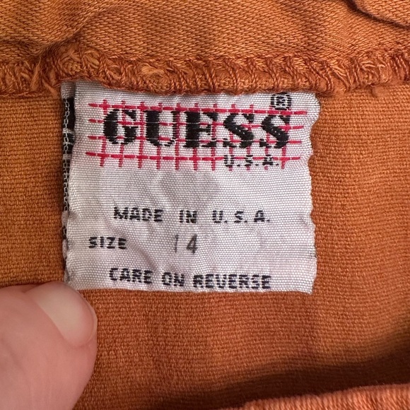 Vintage Guess USA Cotton Mini Skirt Juniors Sz 14 Orange Button Y2K Clueless - Picture 7 of 8